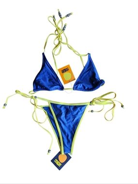 Goldie Blue & Yellow Tie-Side Bikini Set - Women Swim